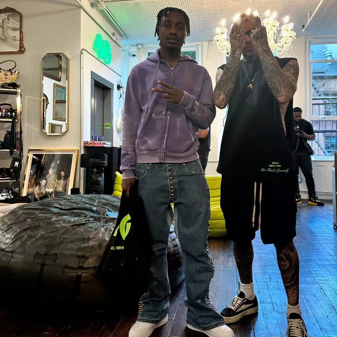 The same style as the owner GALLERY DEPT. FRENCH ZIP HOODIE water corrugated French zipper hole hoodie, sun washed purple, washed purple S-XL, ready-to-wear dyeing, hand-stitched and heavy-weighted, faded, super-heavy washing, hand-hanging holes, bone edges turned white, molded and customized with G LOGO zipper